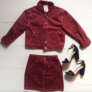 *SOLD*NWT H&M Burgundy Denim Jacket & Skirt Co-Ord